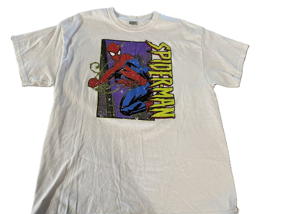 Marvel Spider-Man Graphic T-Shirt White Short Sleeve Men's XL Comic Superhero